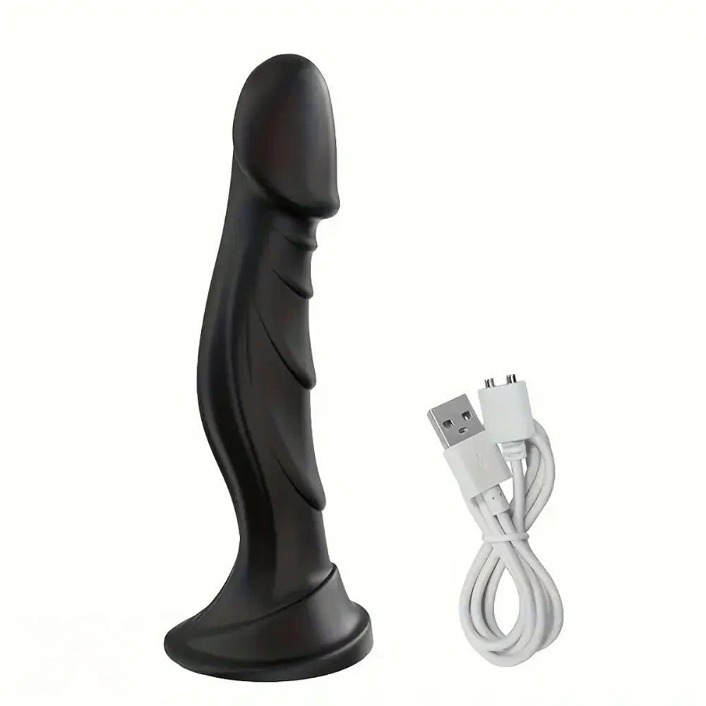 Black vibrating silicone dildo, photo 1