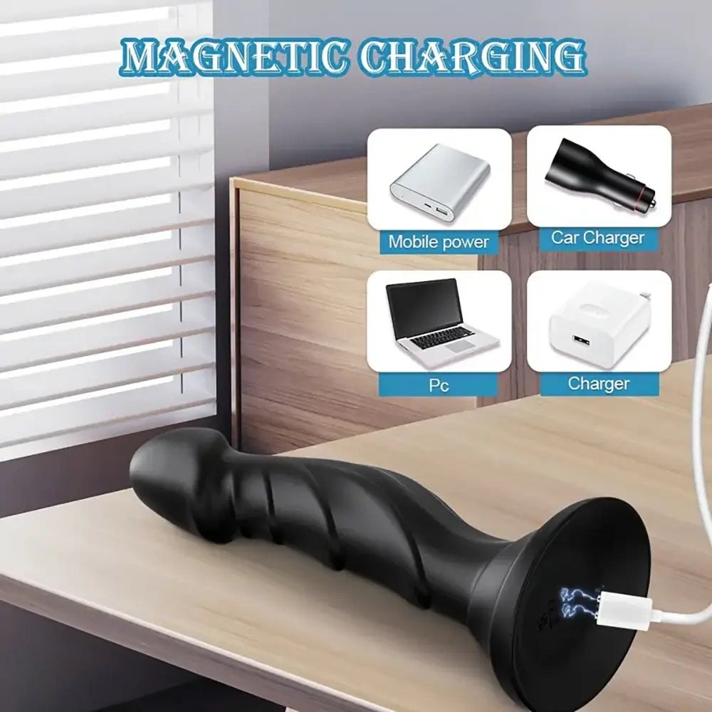 Black vibrating silicone dildo, photo 4