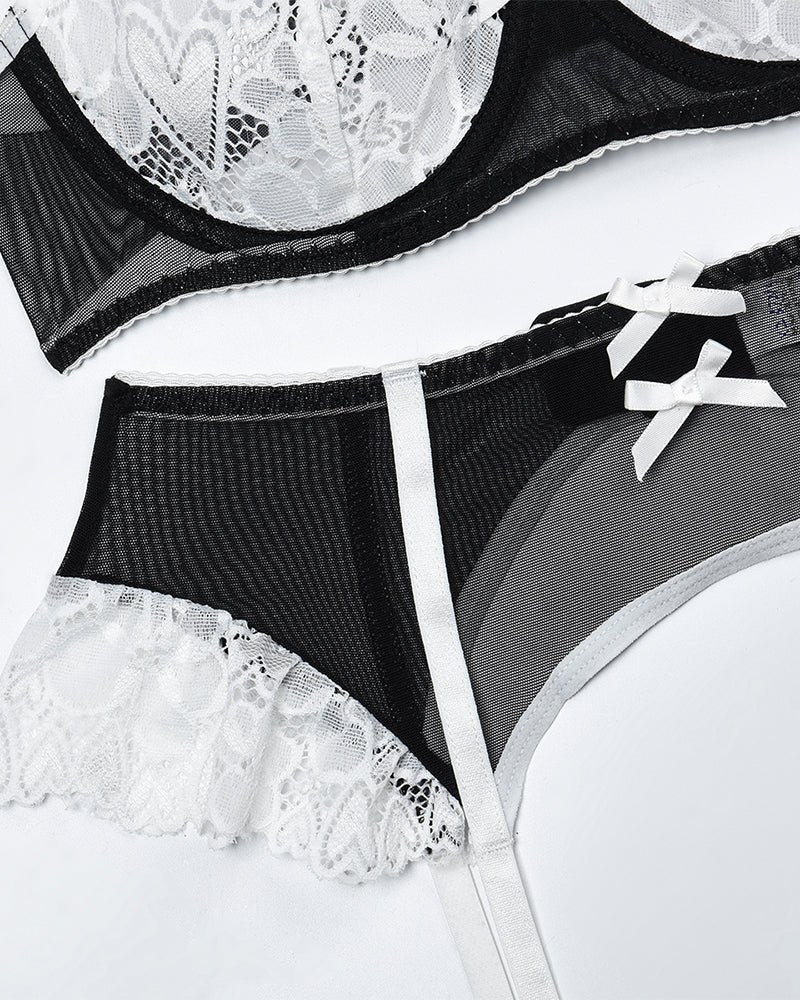 Black white heart lace choker garter belt set, photo 7