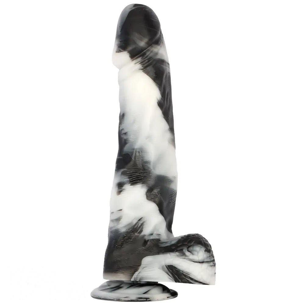 Black and white marbled realistic dildo, photo 1