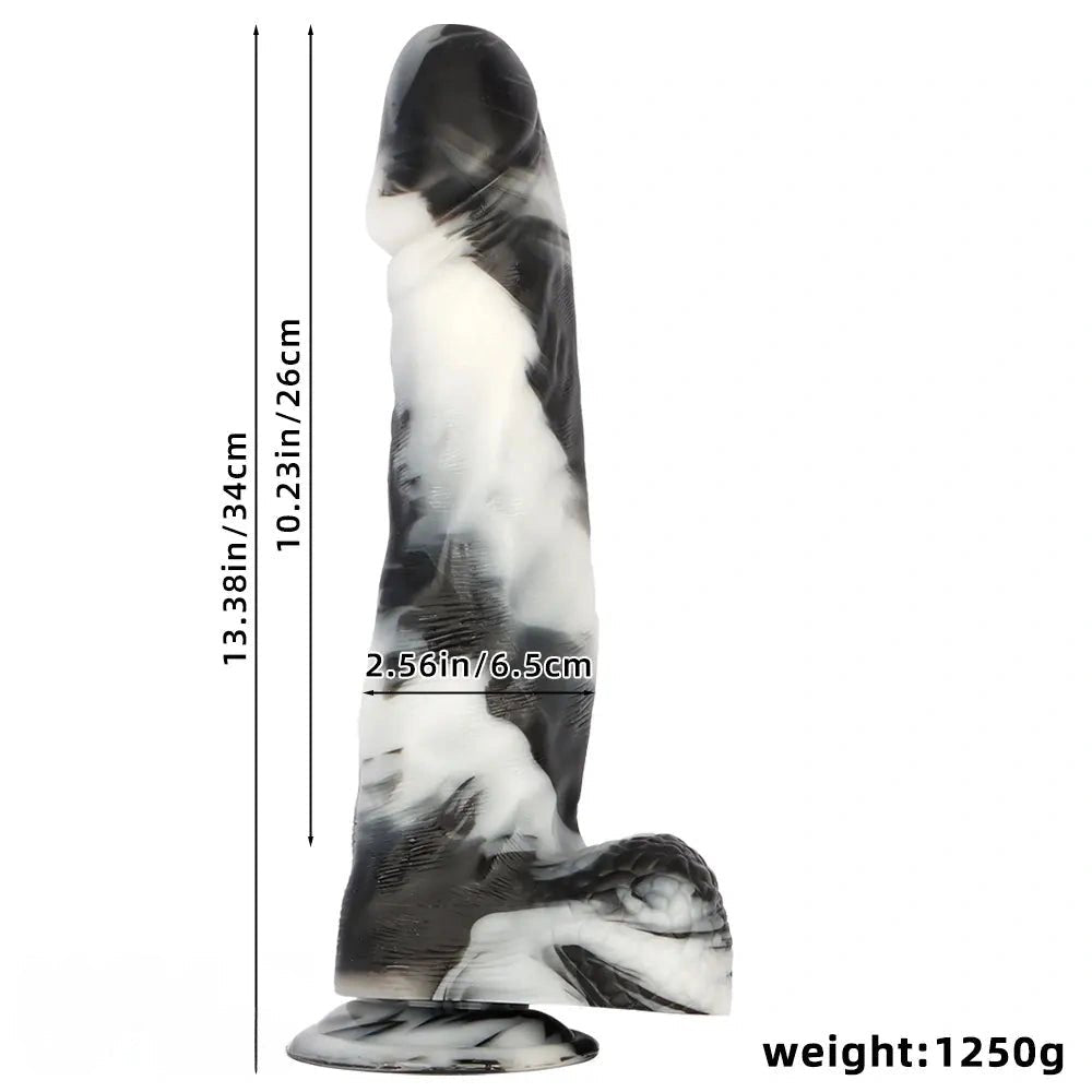 Black and white marbled realistic dildo, photo 10