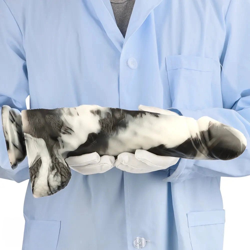 Black and white marbled realistic dildo, photo 13