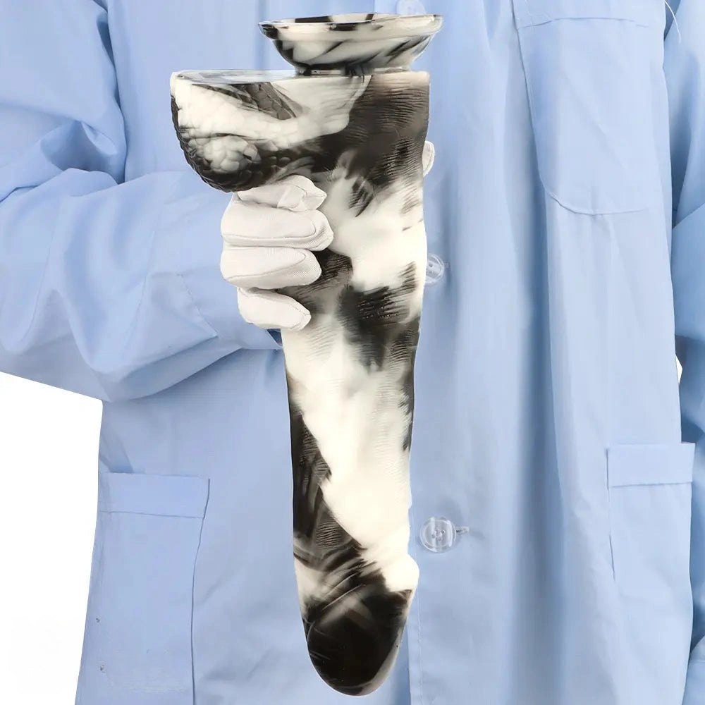 Black and white marbled realistic dildo, photo 14