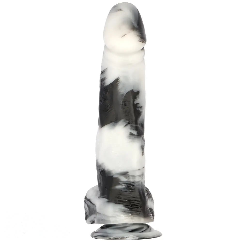 Black and white marbled realistic dildo, photo 2
