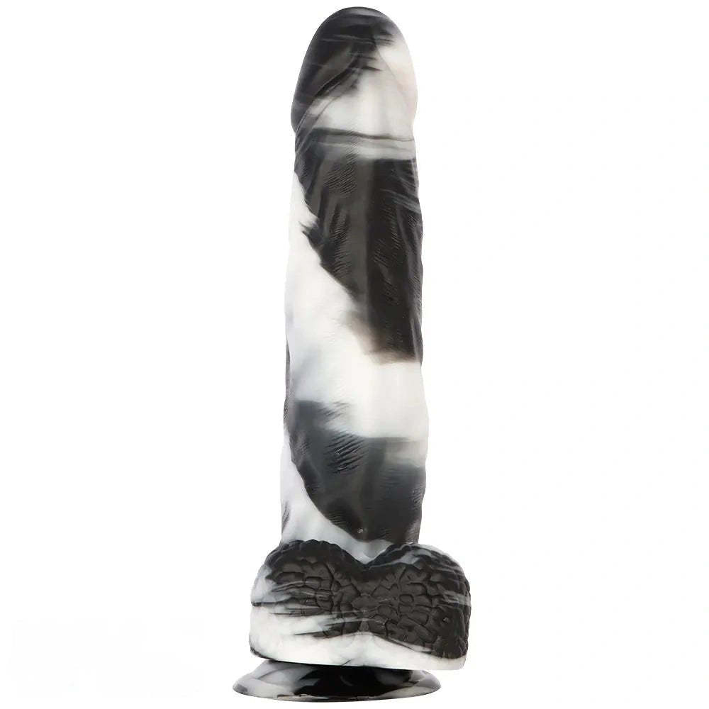 Black and white marbled realistic dildo, photo 3