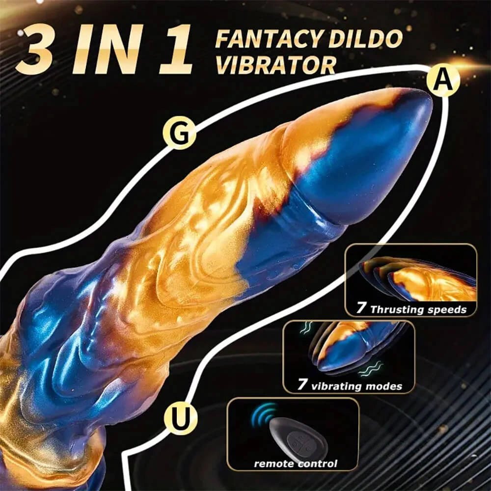 Blue and gold fantasy monster vibrating dildo, photo 2