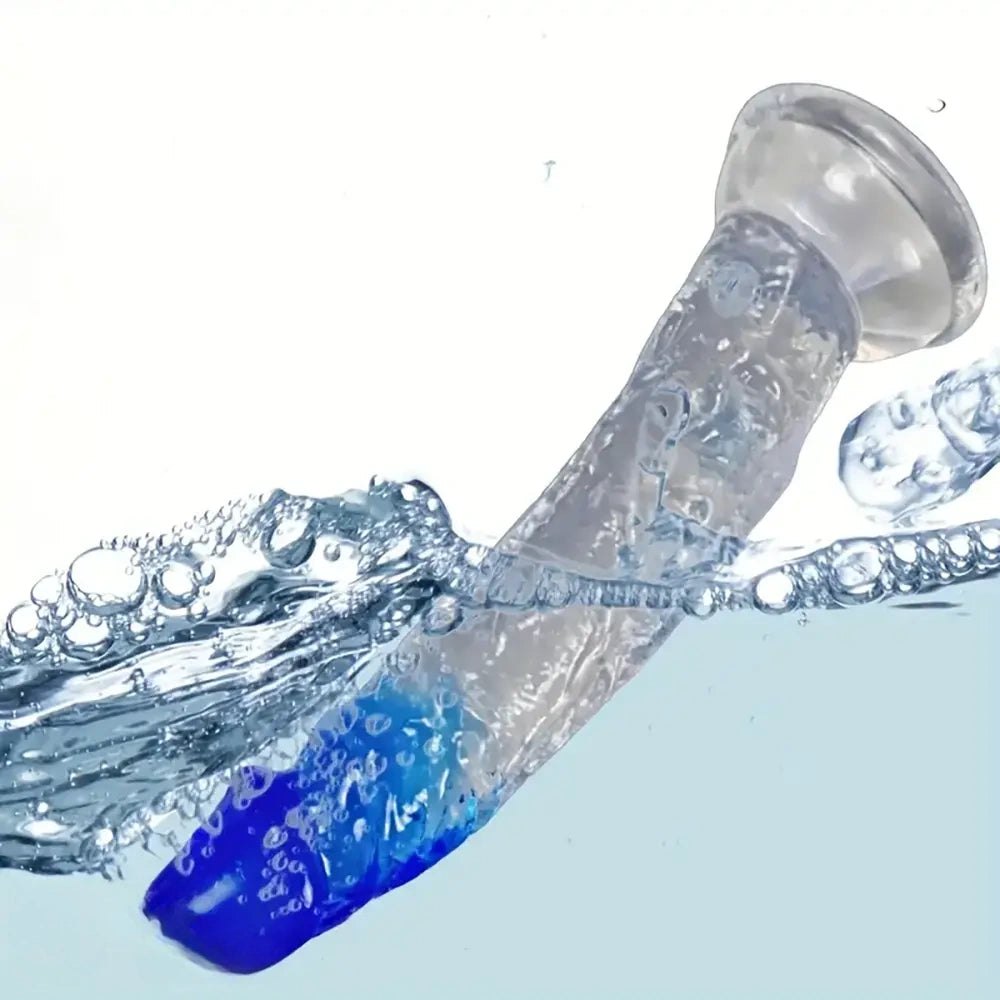 #1 clear pvc dildo with blue gradient