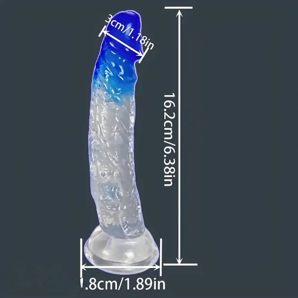 Clear pvc dildo with blue gradient, photo 11