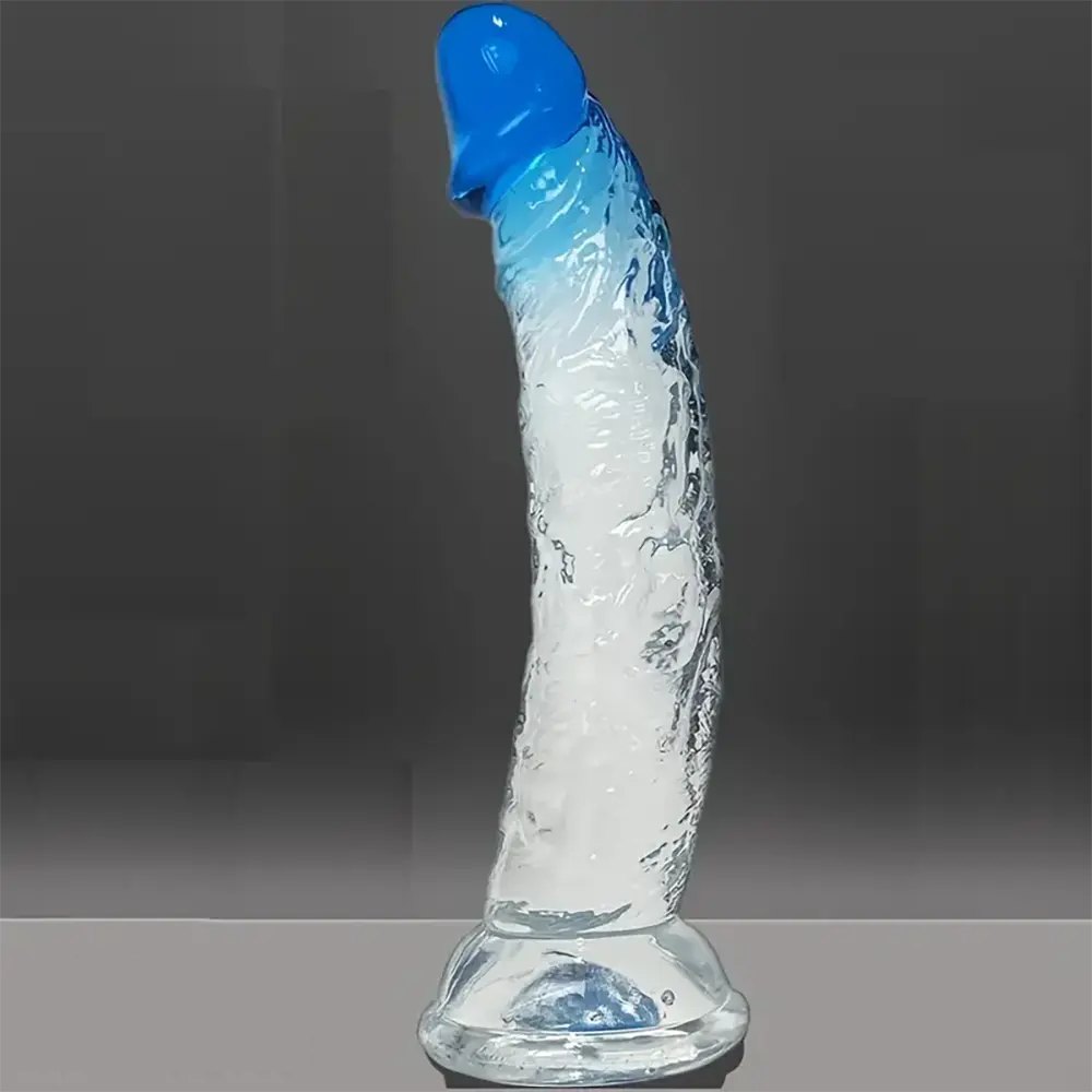 Clear pvc dildo with blue gradient, photo 2