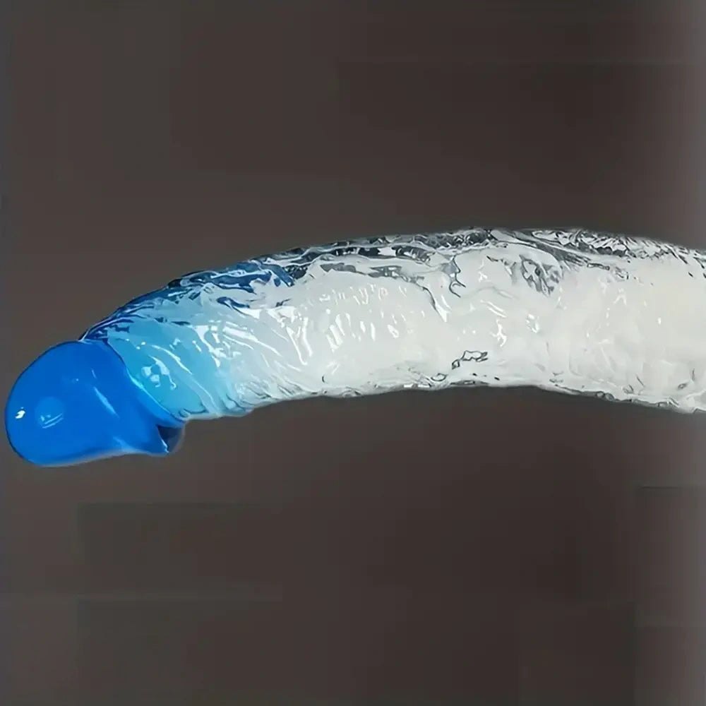 Clear pvc dildo with blue gradient, photo 8