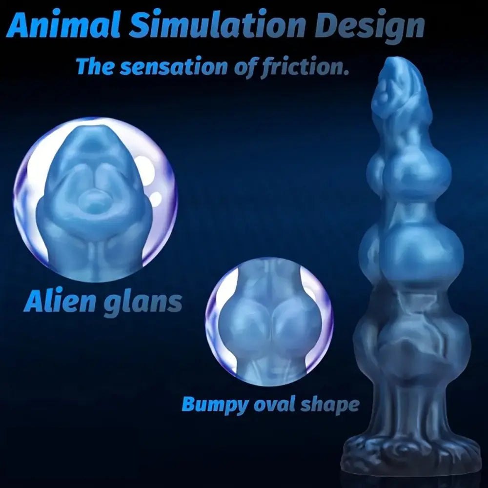 Blue metallic knotted animal dildo, photo 4