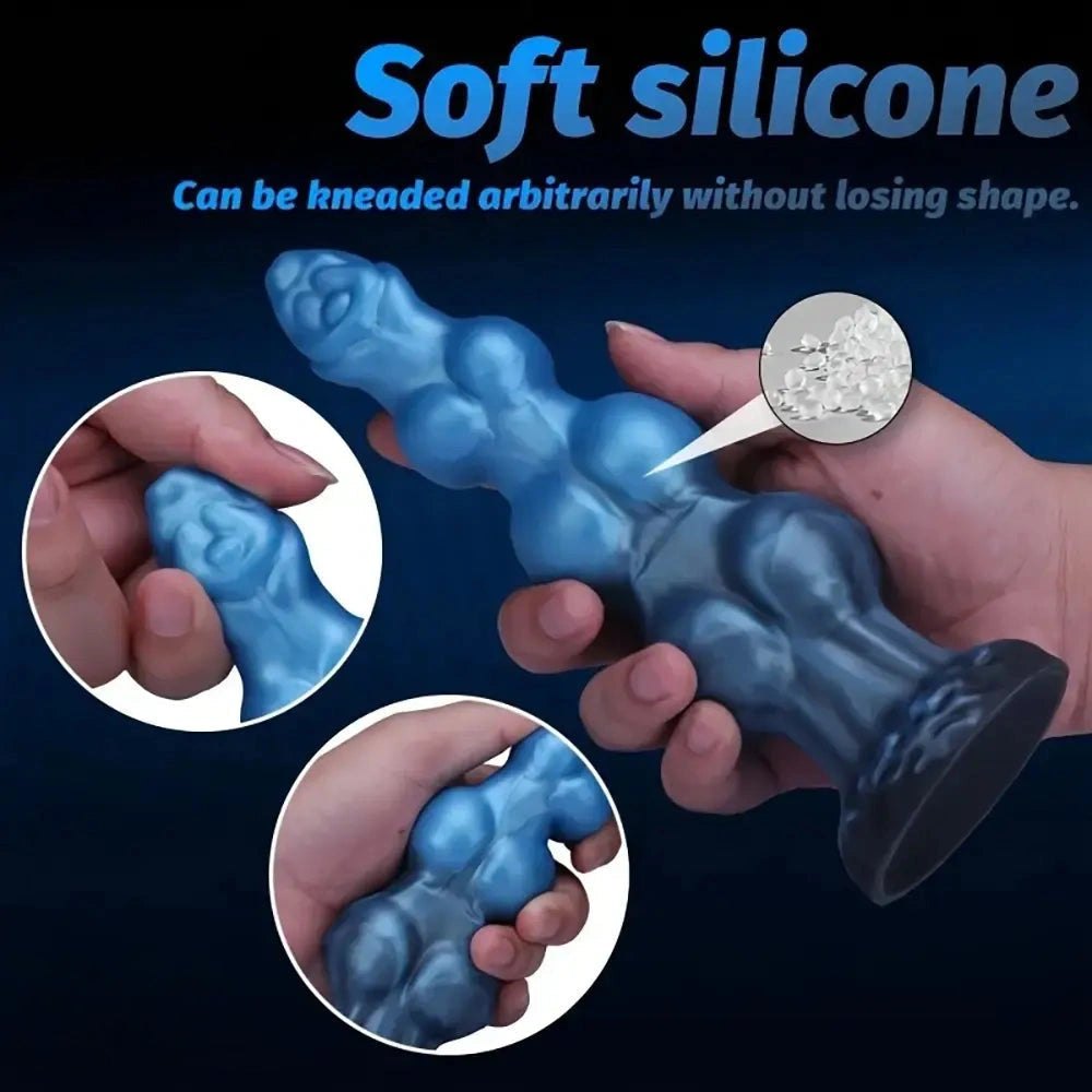 Blue metallic knotted animal dildo, photo 5