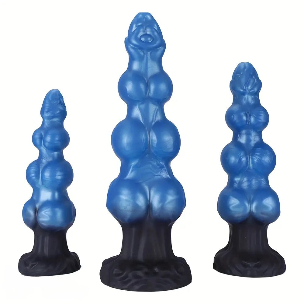 Blue knotted silicone dildo, photo 1