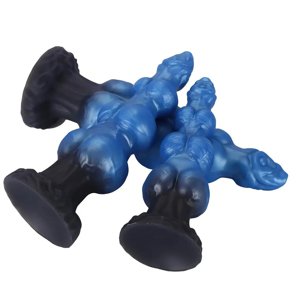 Blue knotted silicone dildo, photo 10
