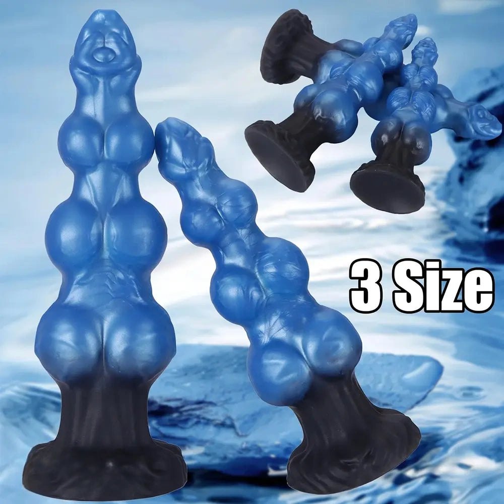 Blue knotted silicone dildo, photo 13