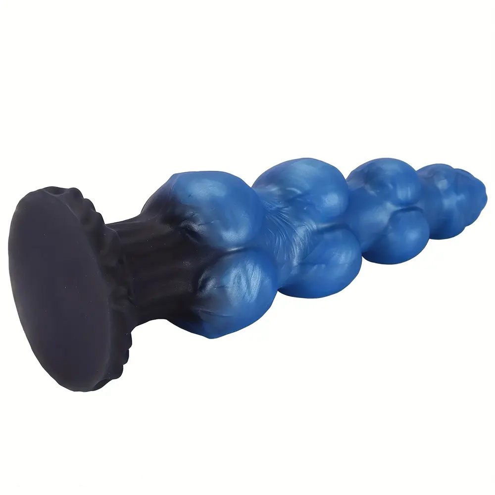 Blue knotted silicone dildo, photo 2
