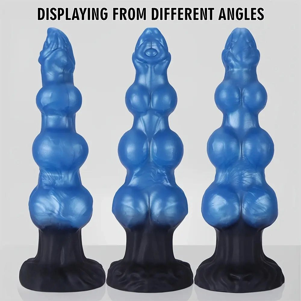 Blue knotted silicone dildo, photo 4