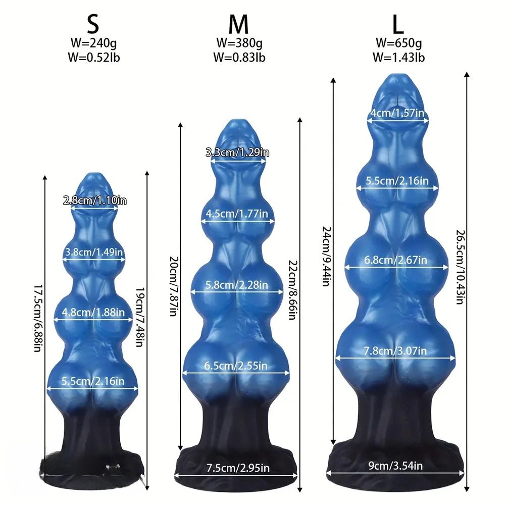 Blue knotted silicone dildo, photo 5
