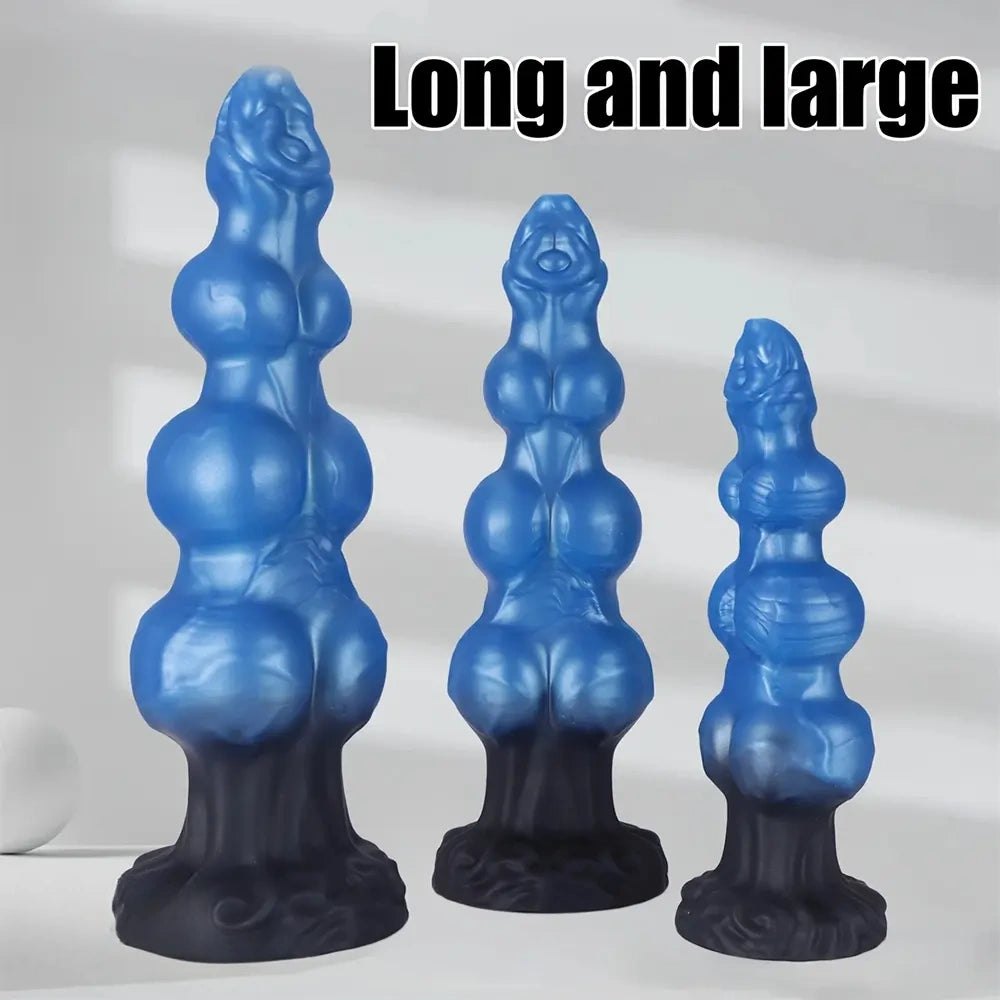 Blue knotted silicone dildo, photo 8