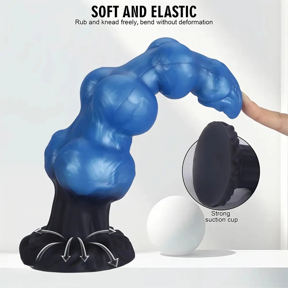 Blue knotted silicone dildo, photo 9