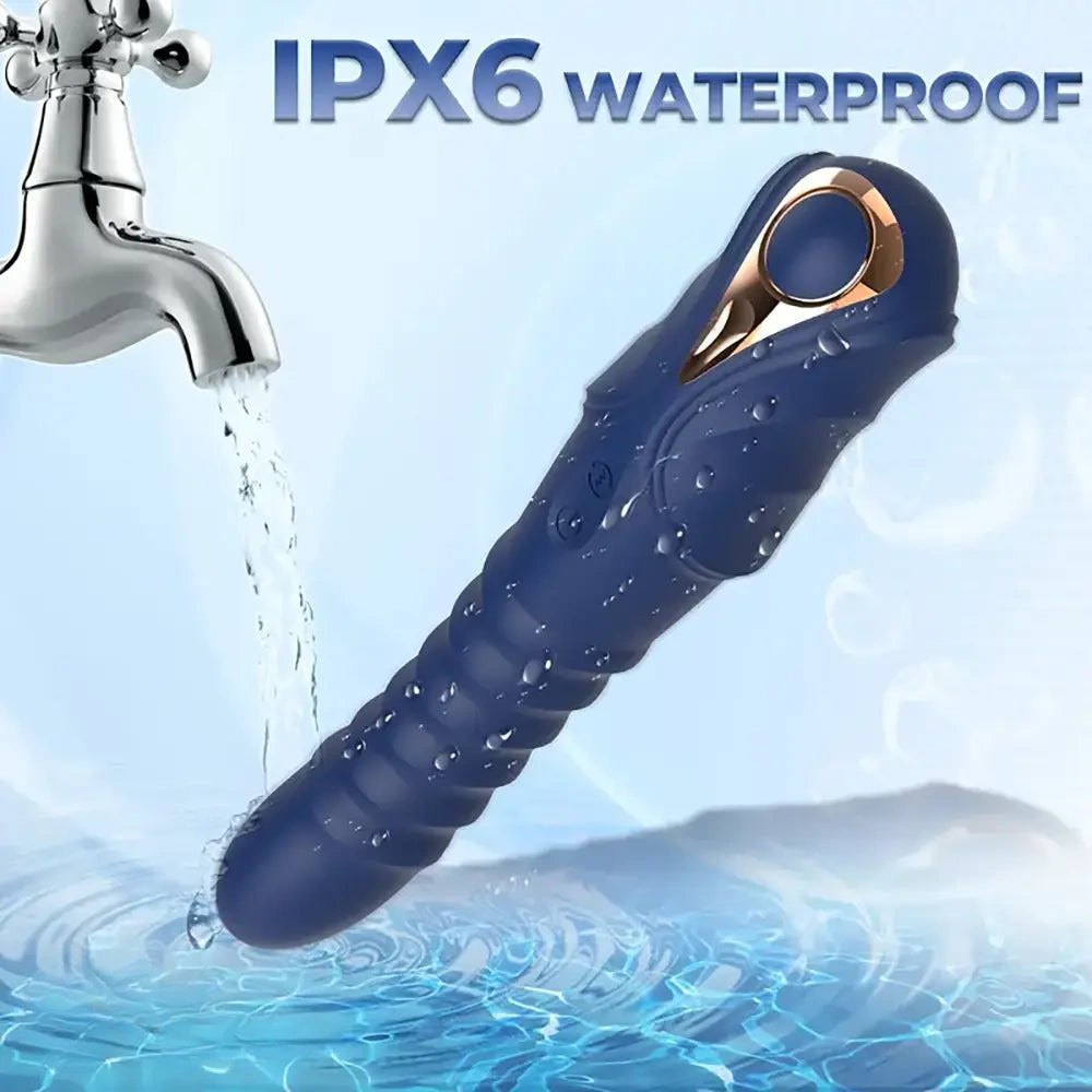 Blue ribbed vibrating silicone dildo, photo 1