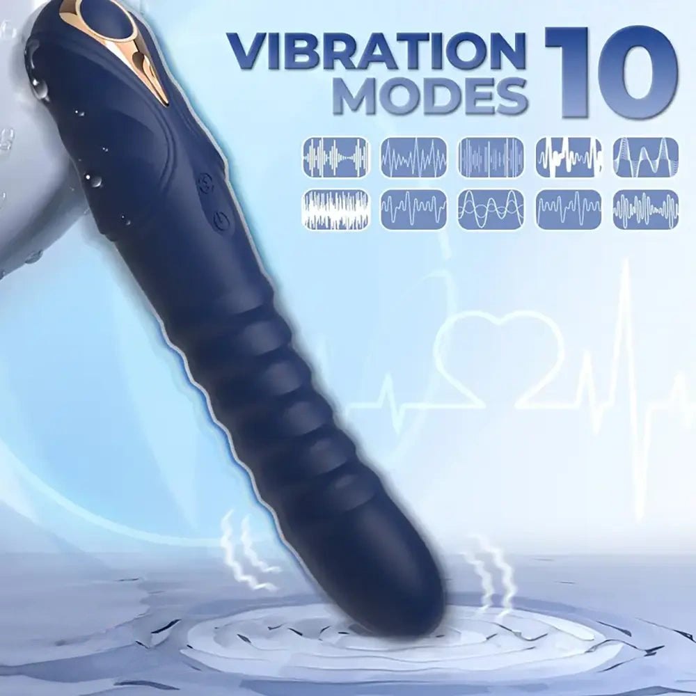 Blue ribbed vibrating silicone dildo, photo 2
