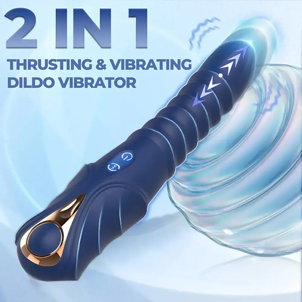 Blue ribbed vibrating silicone dildo, photo 5