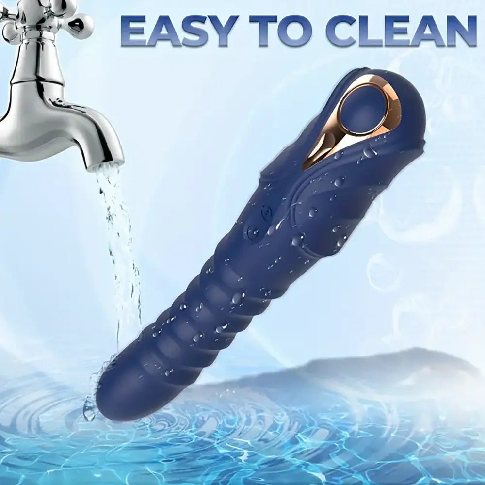 Blue ribbed vibrating silicone dildo, photo 6