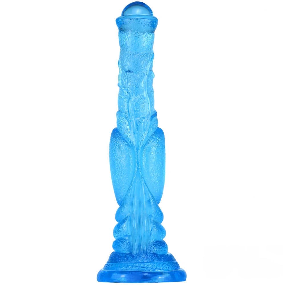 Blue textured fantasy dildo with suction cup base, photo 1