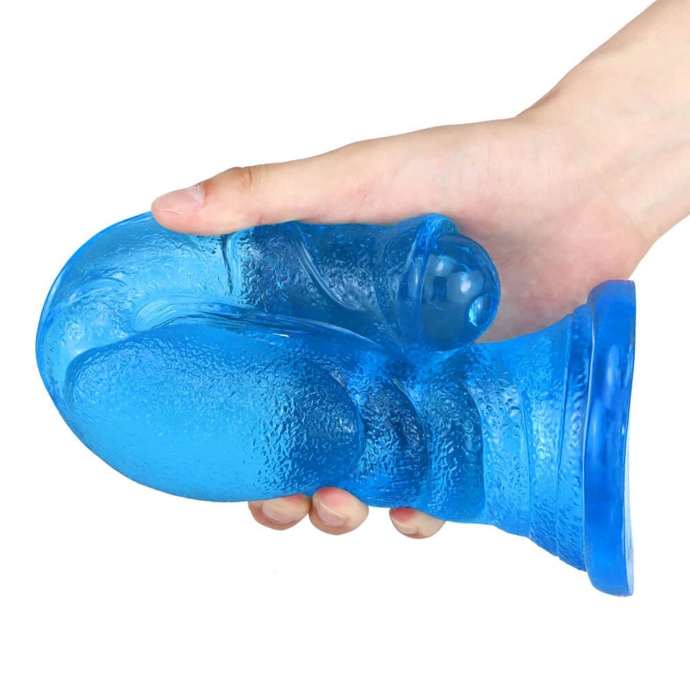 Blue textured fantasy dildo with suction cup base, photo 8