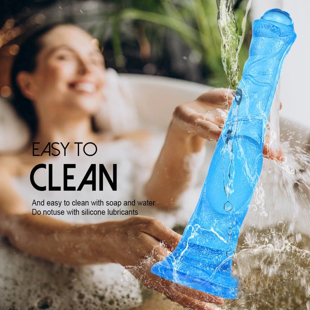 Blue textured fantasy dildo with suction cup base, photo 9