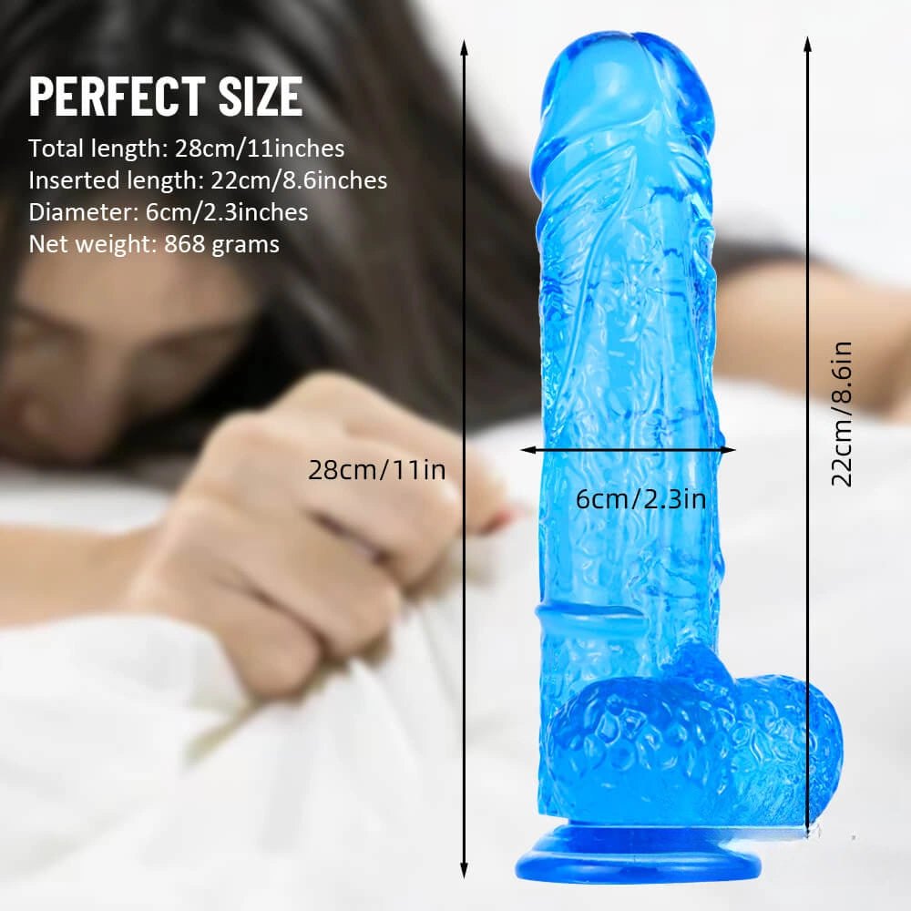 Blue thick realistic PVC dildo with suction cup base, photo 5
