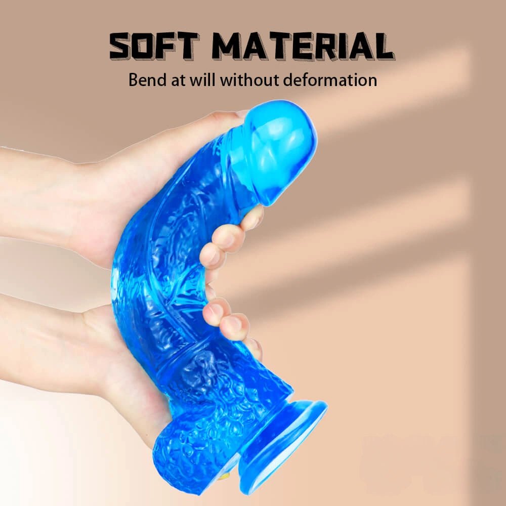 Blue thick realistic PVC dildo with suction cup base, photo 8