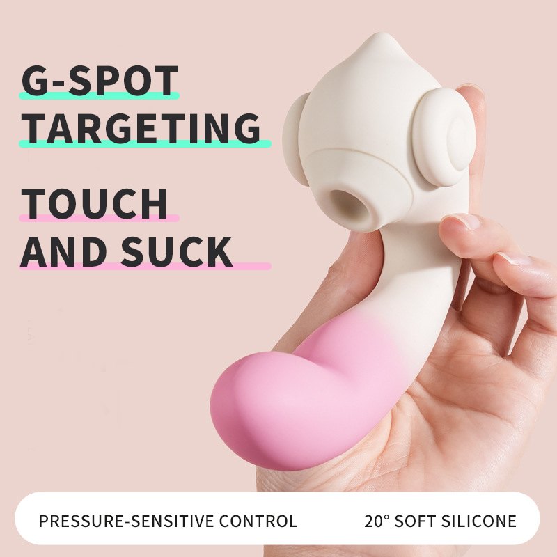 Gradient pink silicone G-spot suction vibrator, photo 2