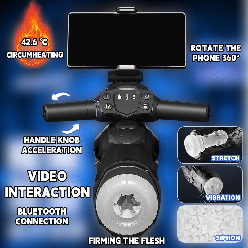 Black motorcycle-style bluetooth heating suction male masturbator, photo 3