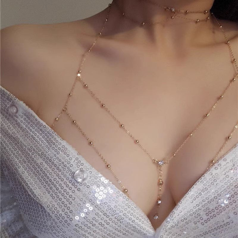 Gold body chain clavicle chest necklace