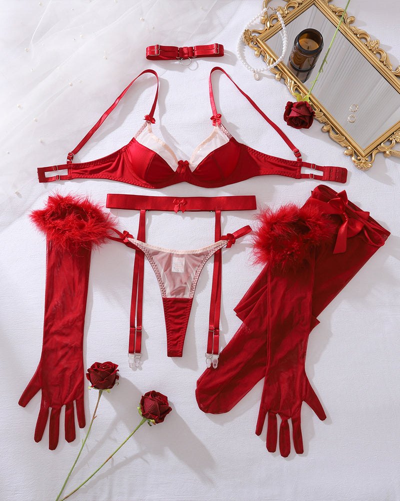 Bow accent satin garter belt lingerie set, photo 6