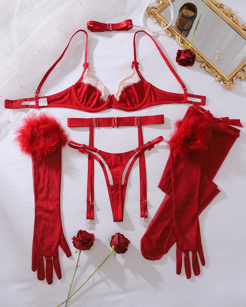 Bow accent satin garter belt lingerie set, photo 7