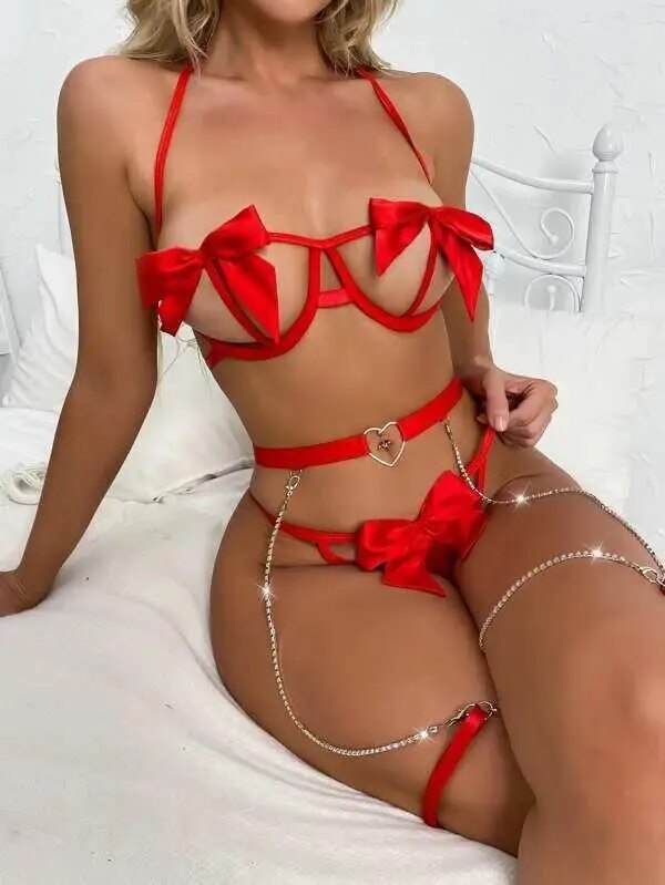 Bow bra chain garter choker set, photo 4