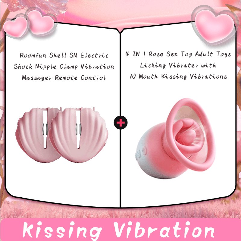 Pink rose-shaped vibrator and bow nipple clamp set, photo 1