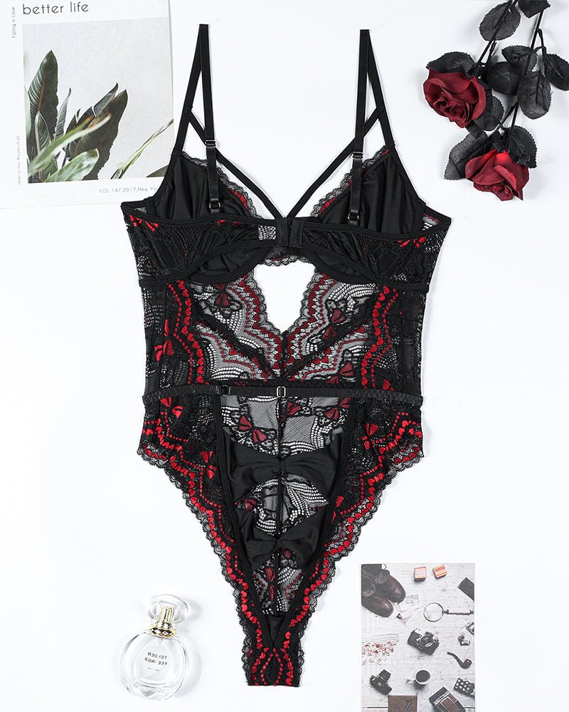 Bow embroidery cutout lace bodysuit, photo 10