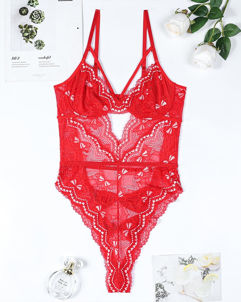 Bow embroidery cutout lace bodysuit, photo 14