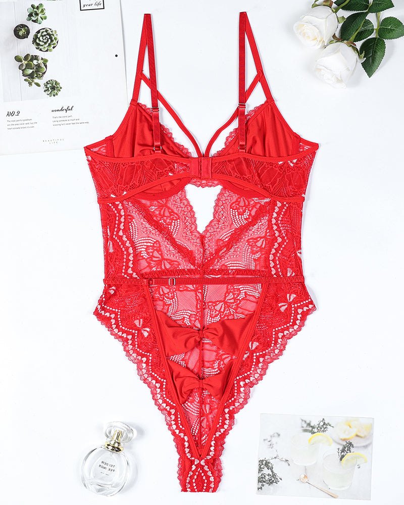 Bow embroidery cutout lace bodysuit, photo 15