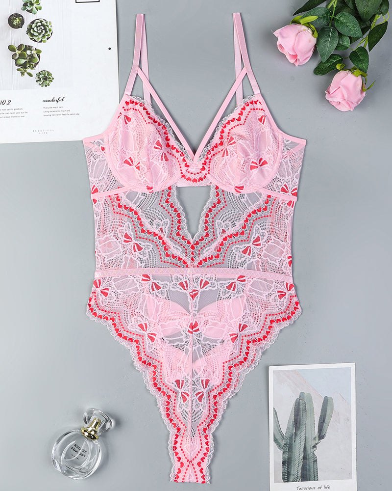 Bow embroidery cutout lace bodysuit, photo 5