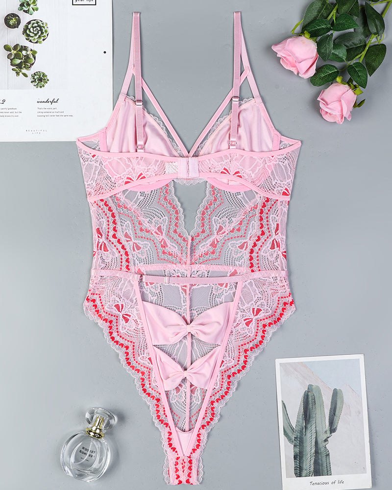 Bow embroidery cutout lace bodysuit, photo 6