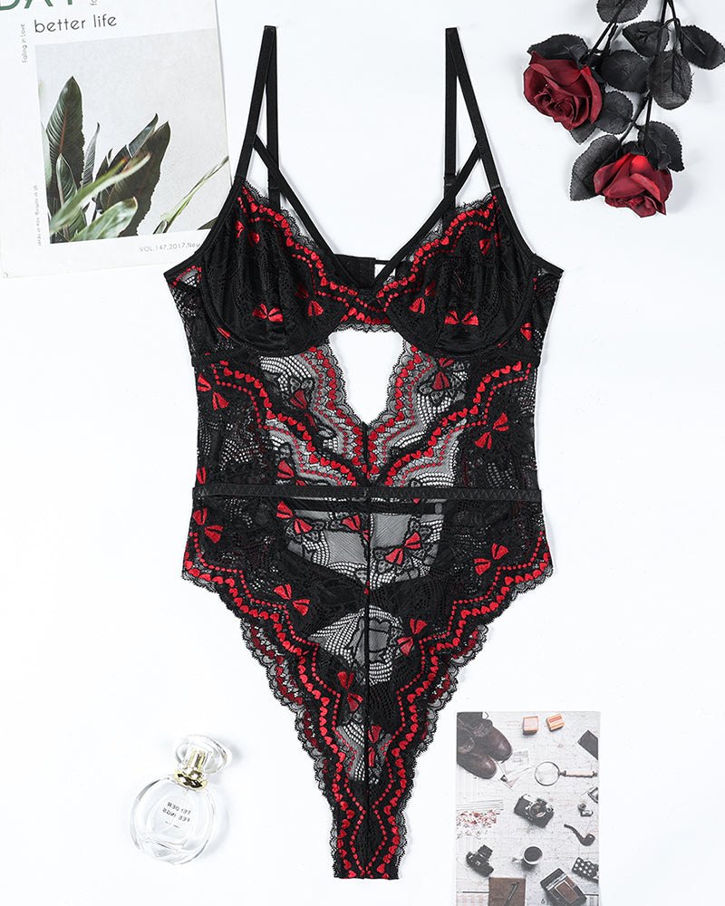 Bow embroidery cutout lace bodysuit, photo 9