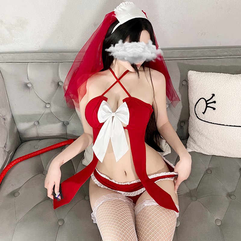 Red + Stockings bow front nurse roleplay costume