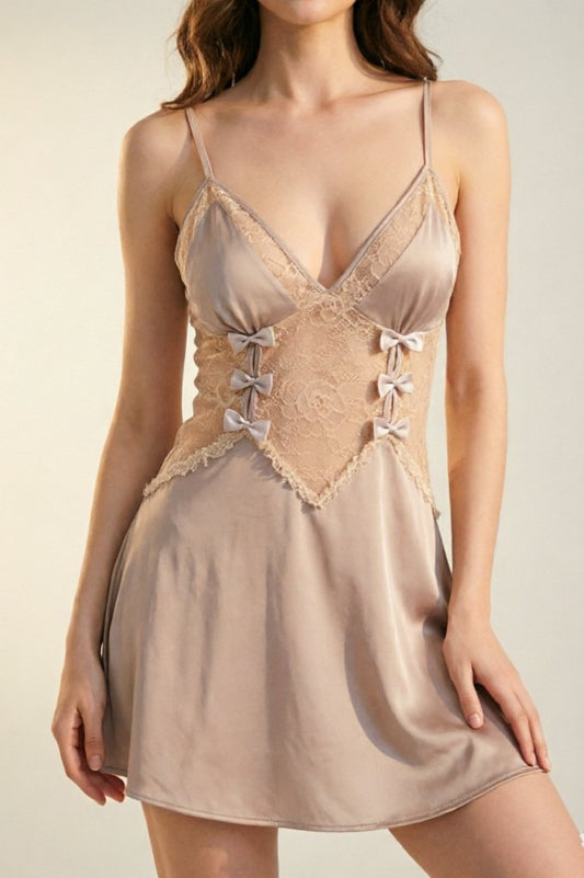 Purple bow lace see through slip nightdress