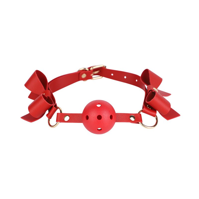 Red Bowknot PU leather bondage set with collar, whip, and cuffs