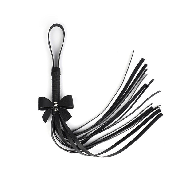 Red Bowknot PU leather bondage set with collar, whip, and cuffs